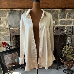 Free People Cream Satin Blouse